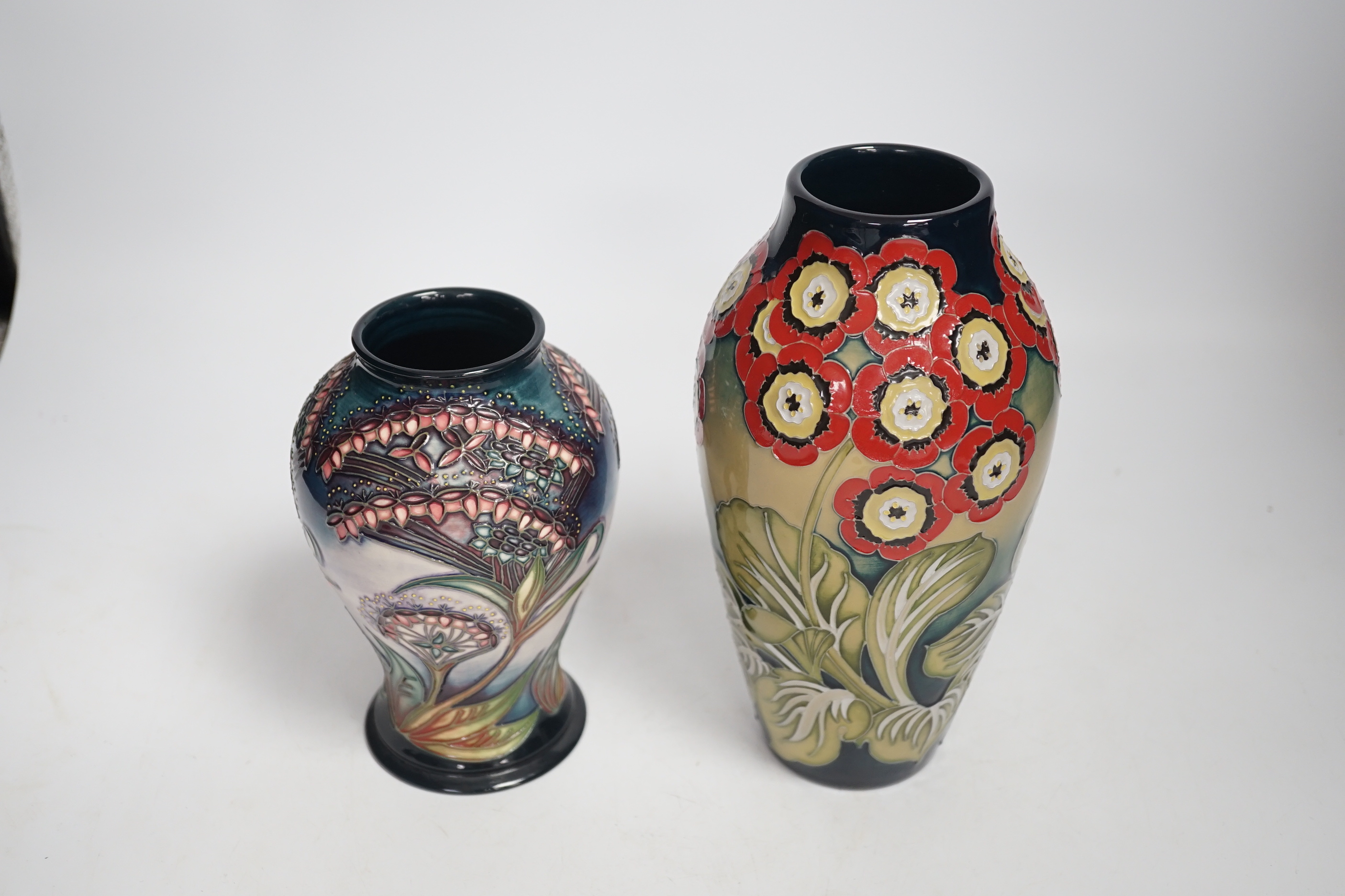 A Moorcroft ‘gypsy’ vase designed by Rachel Bishop and a Collector's Club floral vase, limited edition 2/3, largest 21cm high